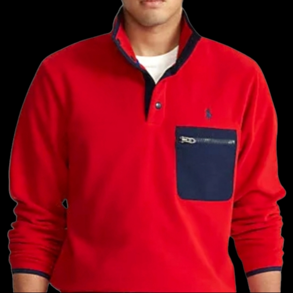 Polo Ralph Lauren 1/4 Snap Button Fleece Pullover with Front Zipper Pocket S